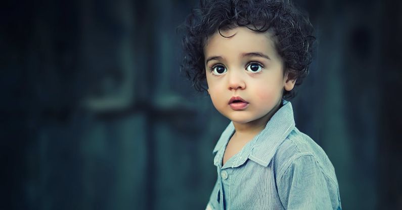 Photography Kids - Toddle Wearing Gray Button Collared Shirt With Curly Hair