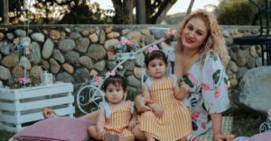 Family Sunset - 3 Girls Sitting on White Wooden Bench